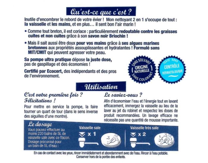 JACQUES BRIOCHIN Le Liquide Vaisselle au Savon noir - 500ml (2)