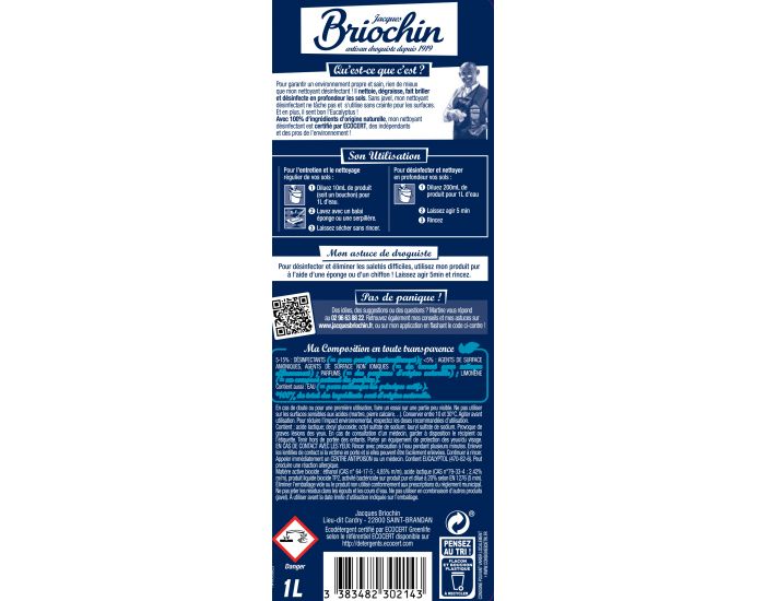 JACQUES BRIOCHIN Nettoyant d�sinfectant Sols et Surfaces - 1l (1)