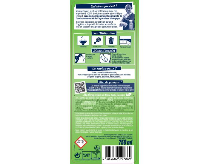 JACQUES BRIOCHIN Le Nettoyant Dsinfectant - Origine vgtale - 750ml (1)