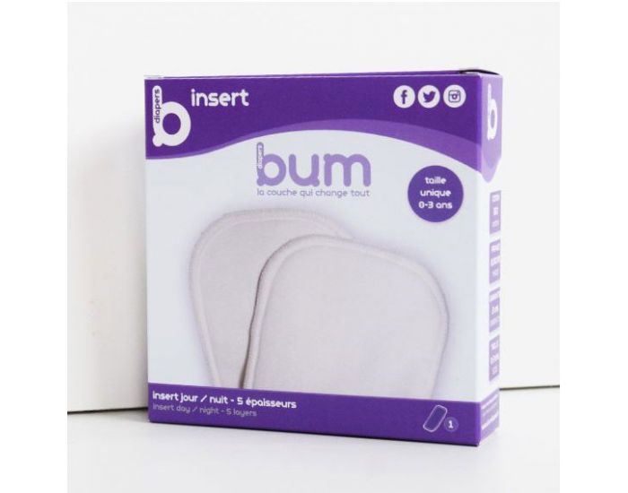BUM DIAPERS Insert JOUR et NUIT 5 paisseurs - Taille Unique (2)
