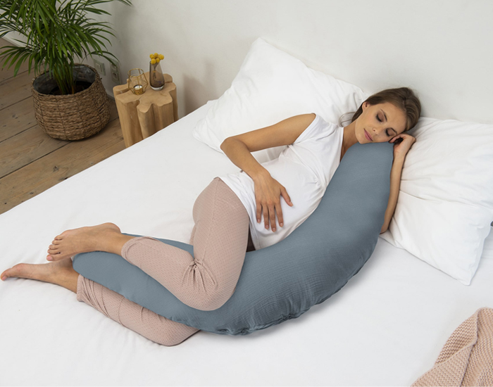 DOOMOO BASICS Coussin de Maternit en Coton Bio Comfy Big  Tetra Blue (1)