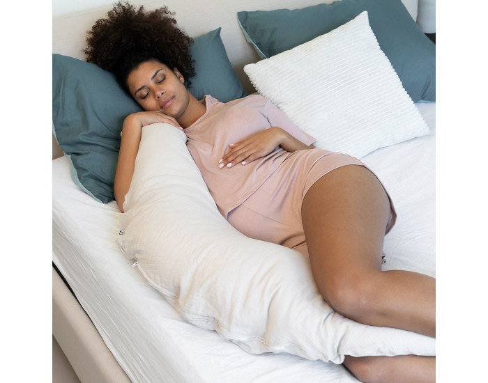 DOOMOO BASICS Coussin de Maternit en Coton Bio Comfy Big  Tetra Almond (1)