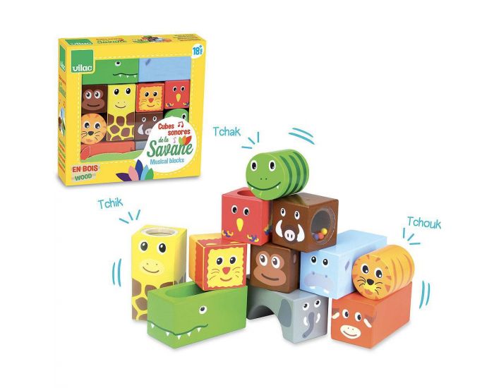 VILAC Cubes sonores animaux de la savane - D�s 18 mois (2)