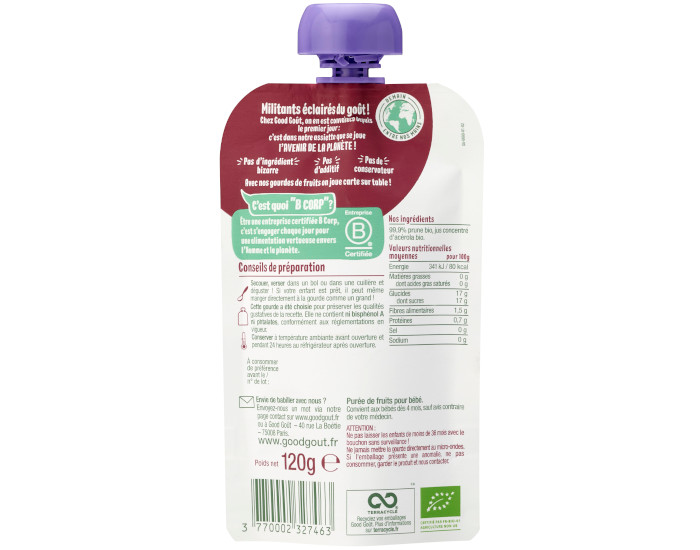 GOOD GOUT Gourde Prune - Pure Bb 120g - Ds 4 mois (1)