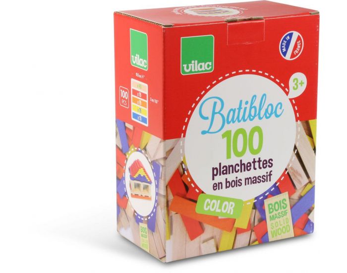 VILAC Batibloc Color 100 Planchettes Bois Colore - Ds 3 ans (1)