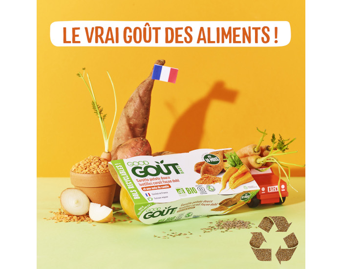 GOOD GOUT Petit Plat pour Bb 2 x 190g - Carotte Patate Douce Lentille Corail - Ds 8 mois (1)