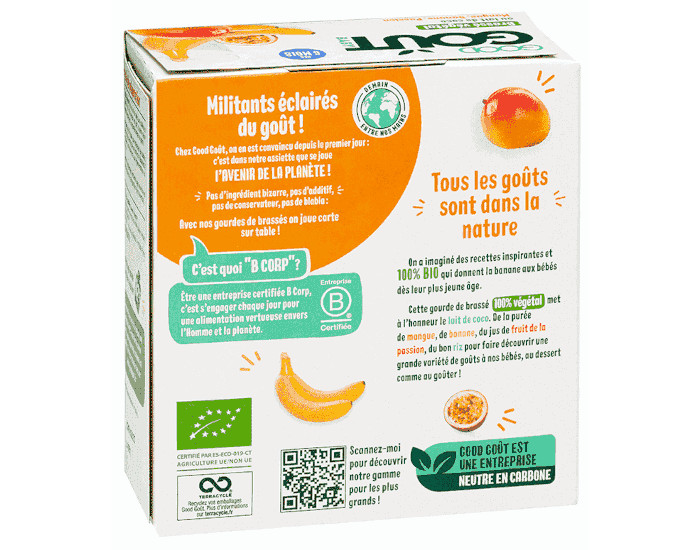 GOOD GOUT Gourde Brass Vgtal Coco Mangue Banane Passion - 4 x 85g - Ds 6 mois (1)