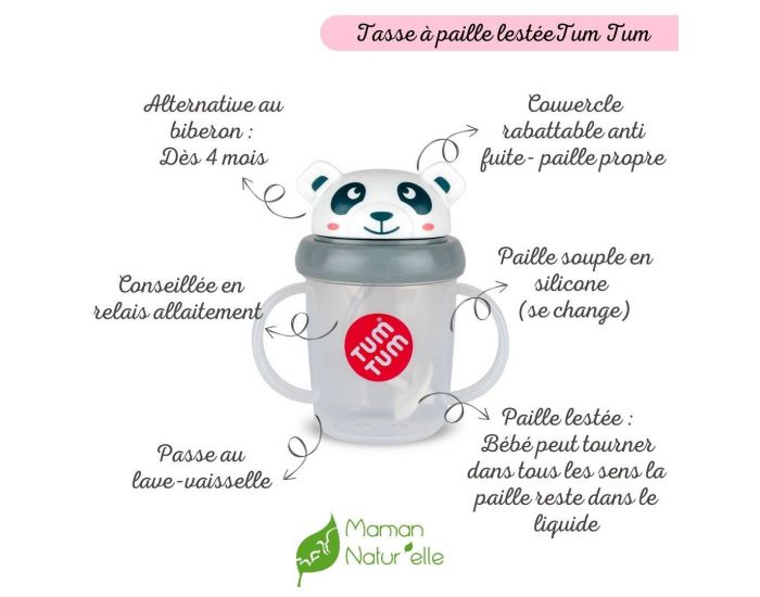 TUM TUM Tasse Anti Fuite + Paille Lest�e - Panda (1)