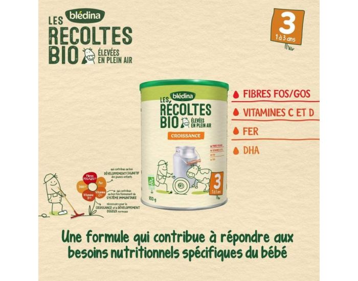 BLEDINA Les R�coltes Bio - Lot de 6 Bo�tes de Lait en Poudre de Croissance 3 800g - De 12 � 36 Mois (1)