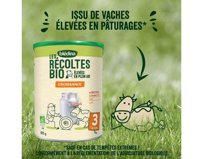 BLEDINA Les R�coltes Bio - Lot de 6 Bo�tes de Lait en Poudre de Croissance 3 800g - De 12 � 36 Mois (2)