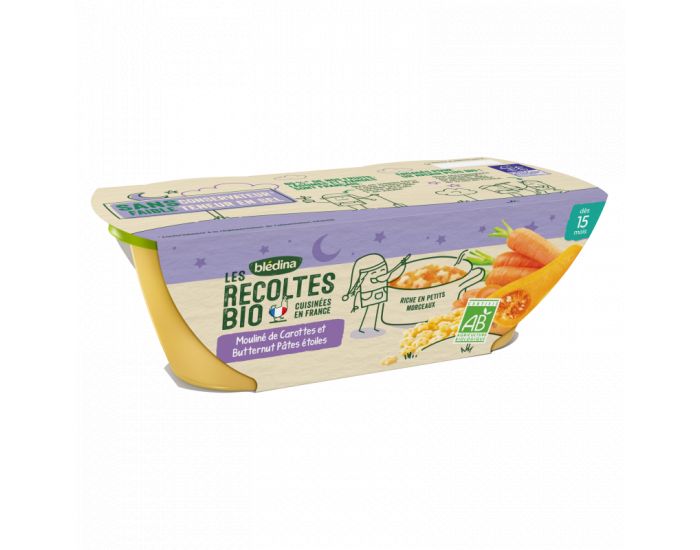 BLEDINA Les R�coltes Bio - Lot de 12 Bols 200g - Carottes - Butternut - P�tes - D�s 15 Mois (1)