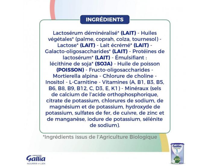 GALLIA Lot de 3 Bo�tes de Lait en Poudre Calisma 1 Bio - 3 x 800g - De 0 � 6 Mois (4)