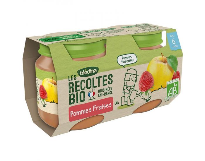 BLEDINA Les Rcoltes Bio - Lot de 24 Petits Pots Pommes Fraises 130g - Ds 6 Mois (1)
