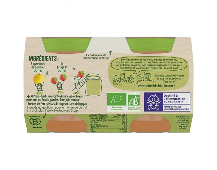 BLEDINA Les R�coltes Bio - Lot de 24 Petits Pots Pommes Fraises 130g - D�s 6 Mois (2)