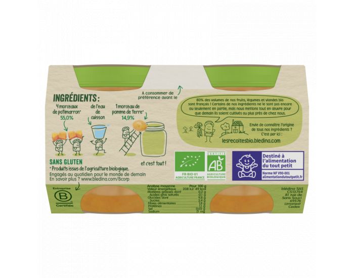BLEDINA Les R�coltes Bio - Lot de 24 Petits Pots 130g - Potimarron -  D�s 4 Mois (2)