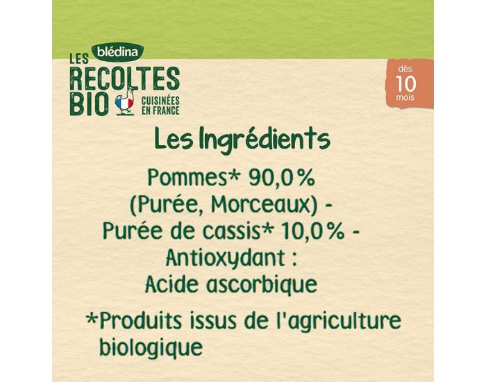 BLEDINA Les Rcoltes Bio - Lot de 24 Petits Pots Petits Morceaux 130g - Pomme - Cassis - Ds 10 Mois (3)