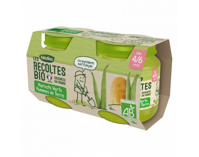 BLEDINA Les R�coltes Bio - Lot de 24 Petits Pots Haricots Verts - Pommes de Terre 130g - D�s 6 Mois (1)