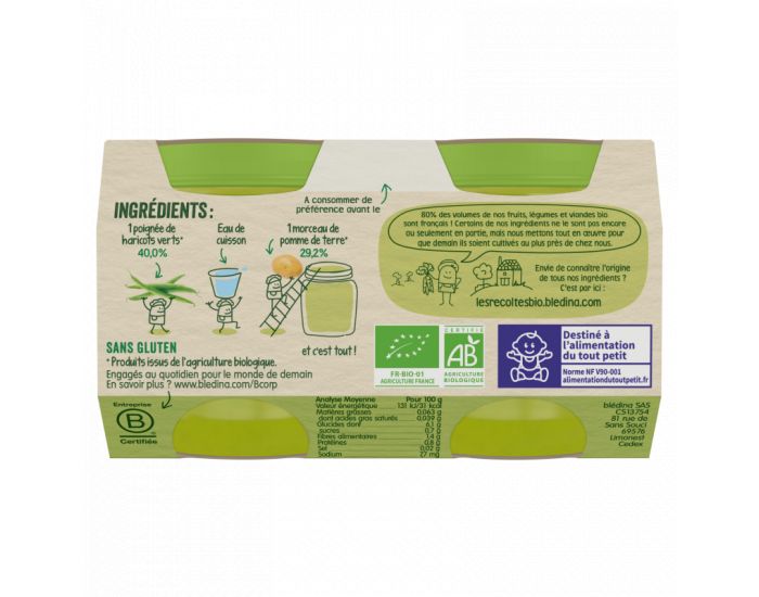 BLEDINA Les R�coltes Bio - Lot de 24 Petits Pots Haricots Verts - Pommes de Terre 130g - D�s 6 Mois (2)