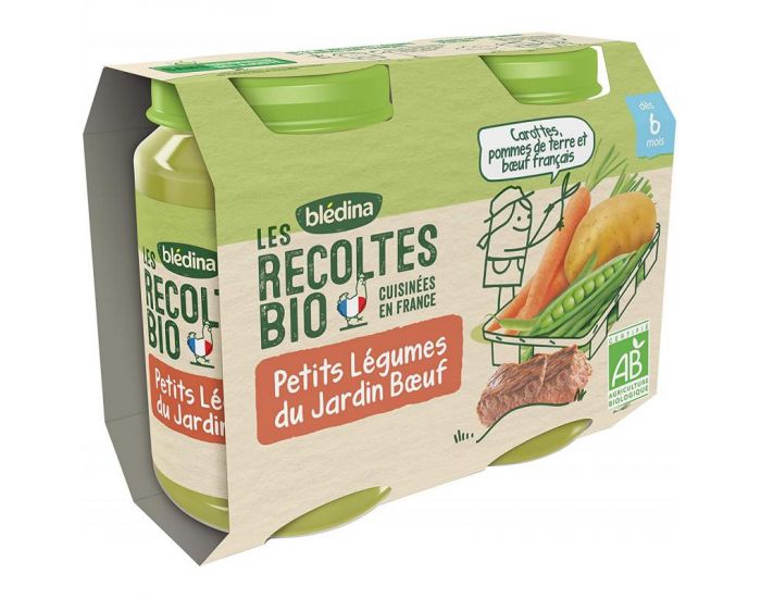 BLEDINA Les Rcoltes Bio - Lot de 12 Petits Pots Lgumes du Jardin - Boeuf 200g - Ds 6 Mois (1)