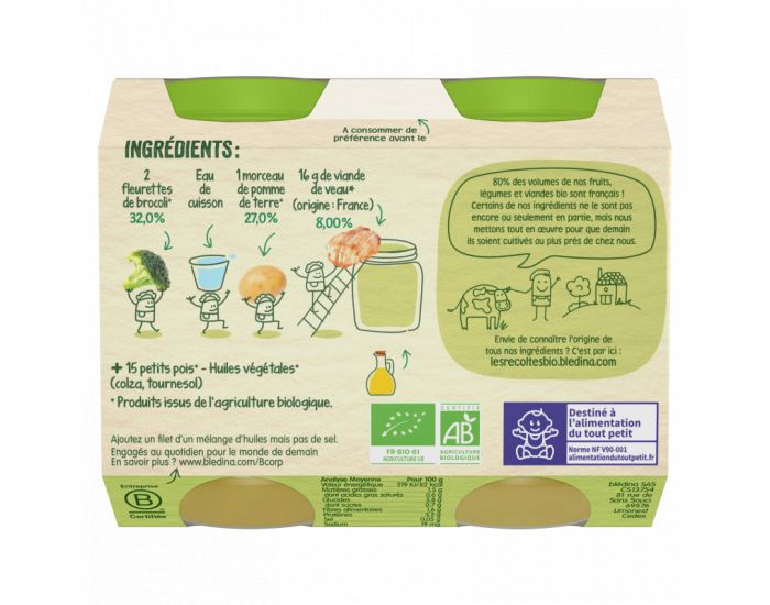 BLEDINA Les R�coltes Bio - Lot de 12 Petits Pots Brocolis - Pommes de Terre - Veau 200g - D�s 6 Mois (2)