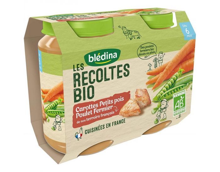 BLEDINA Les R�coltes Bio - Lot de 12 Petits Pots 200g - Carottes - Petits Pois - Poulet - D�s 6 Mois (1)