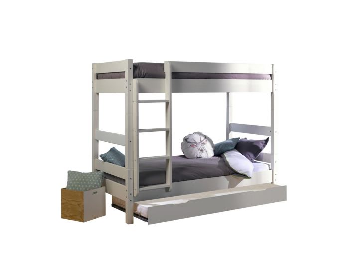 AKITEN RETAIL Lit Superpos� Avec Sommier Gigogne Blanc - Aaron (1)