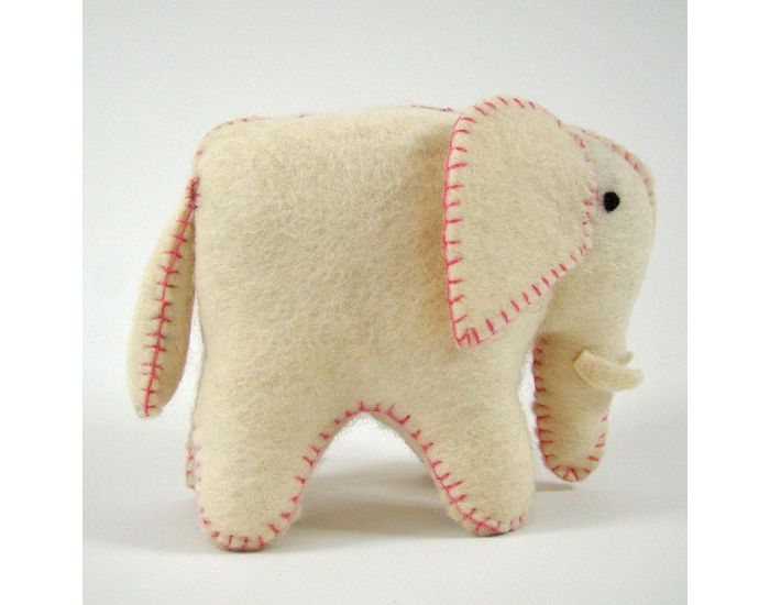 PAPOOSE TOYS �l�phant Blanc et Rose en Laine Feutr�e - D�s 3 ans (1)