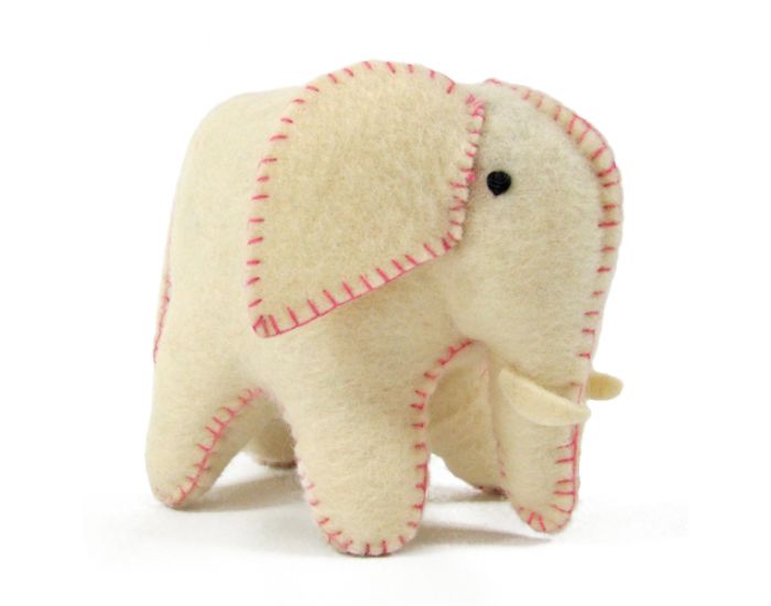PAPOOSE TOYS �l�phant Blanc et Rose en Laine Feutr�e - D�s 3 ans (4)