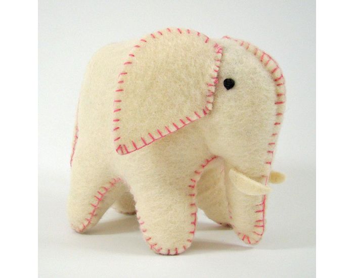 PAPOOSE TOYS �l�phant Blanc et Rose en Laine Feutr�e - D�s 3 ans (5)