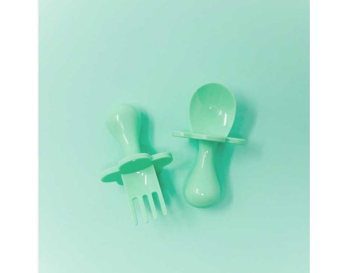 GRABEASE Set de 2 Couverts d'Apprentissage Ergonomiques - Vert Menthe (2)