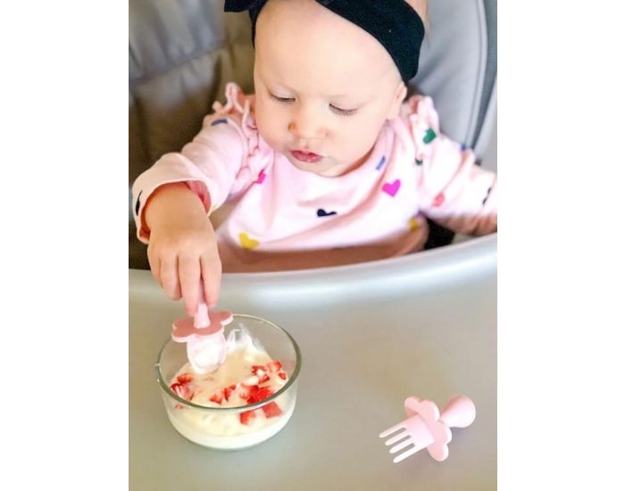 GRABEASE Set de 2 Couverts d'Apprentissage Ergonomiques - Rose Clair (2)