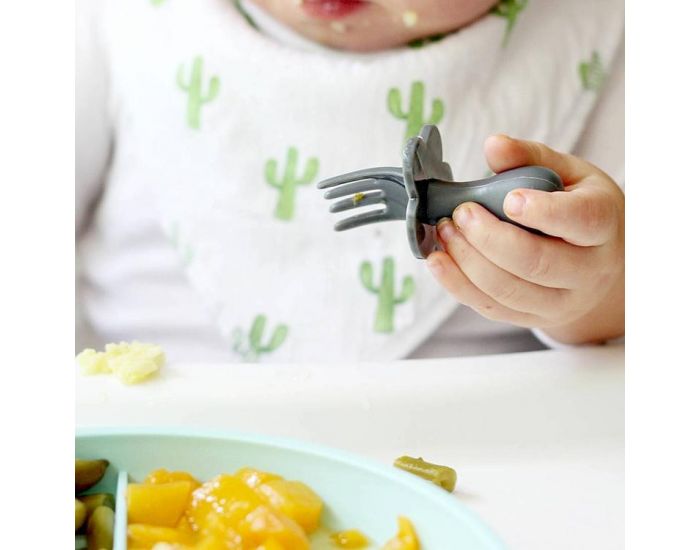 GRABEASE Set de 2 Couverts d'Apprentissage Ergonomiques - Gris (2)