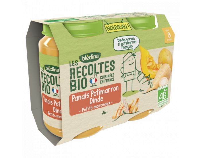 BLEDINA Les R�coltes Bio - Lot de 12 Petits Pots Panais - Potimarron - Dinde - D�s 8 Mois (1)