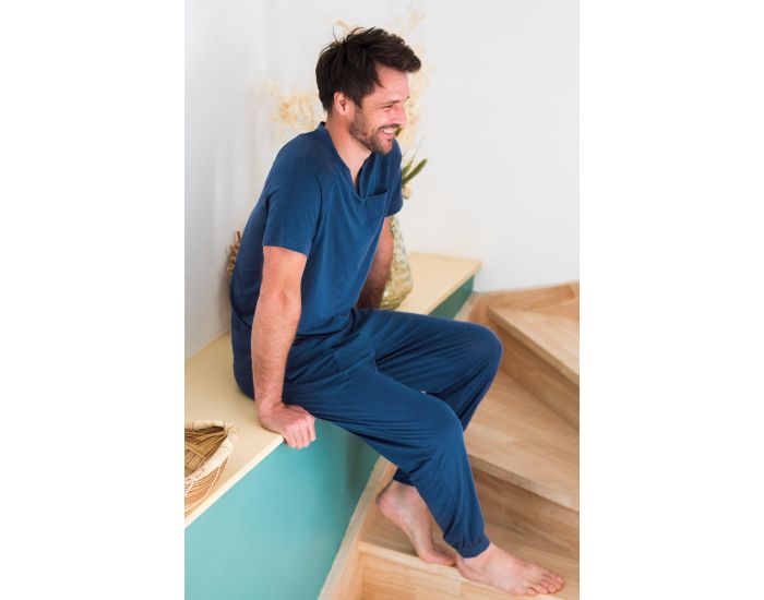 KADOLIS Pantalon de Pyjama Homme en Coton Bio et Tencel Sonora - Bleu Nuit (5)