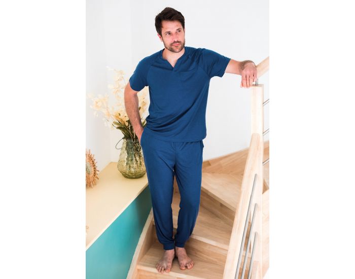 KADOLIS Pantalon de Pyjama Homme en Coton Bio et Tencel Sonora - Bleu Nuit (6)