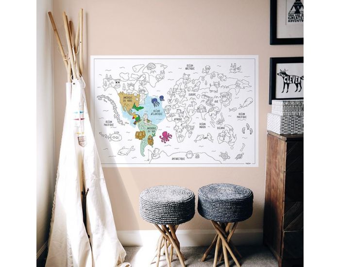 LABEL'TOUR CREATIONS Poster � Colorier Carte du Monde XL - D�s 3 ans (1)