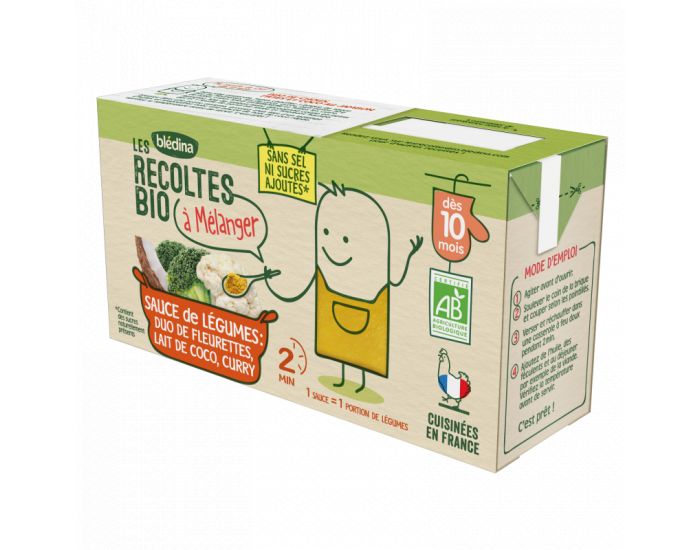 BLEDINA Les Rcoltes Bio - Lot de 18 Briques Sauce de Lgumes Fleurette Lait Coco - Ds 10 Mois (1)