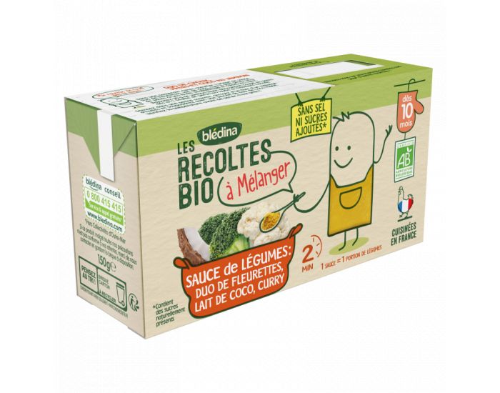 BLEDINA Les Rcoltes Bio - Lot de 18 Briques Sauce de Lgumes Fleurette Lait Coco - Ds 10 Mois (2)