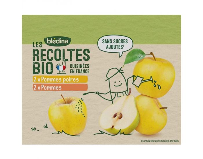 BLEDINA Les Récoltes Bio - Lot 24 Petits Pots Pommes - Poires 130g - Dès 6 Mois (1)
