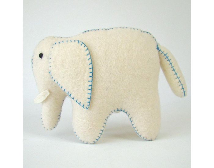 PAPOOSE TOYS �l�phant Blanc et Bleu en Laine Feutr�e - D�s 3 ans (1)