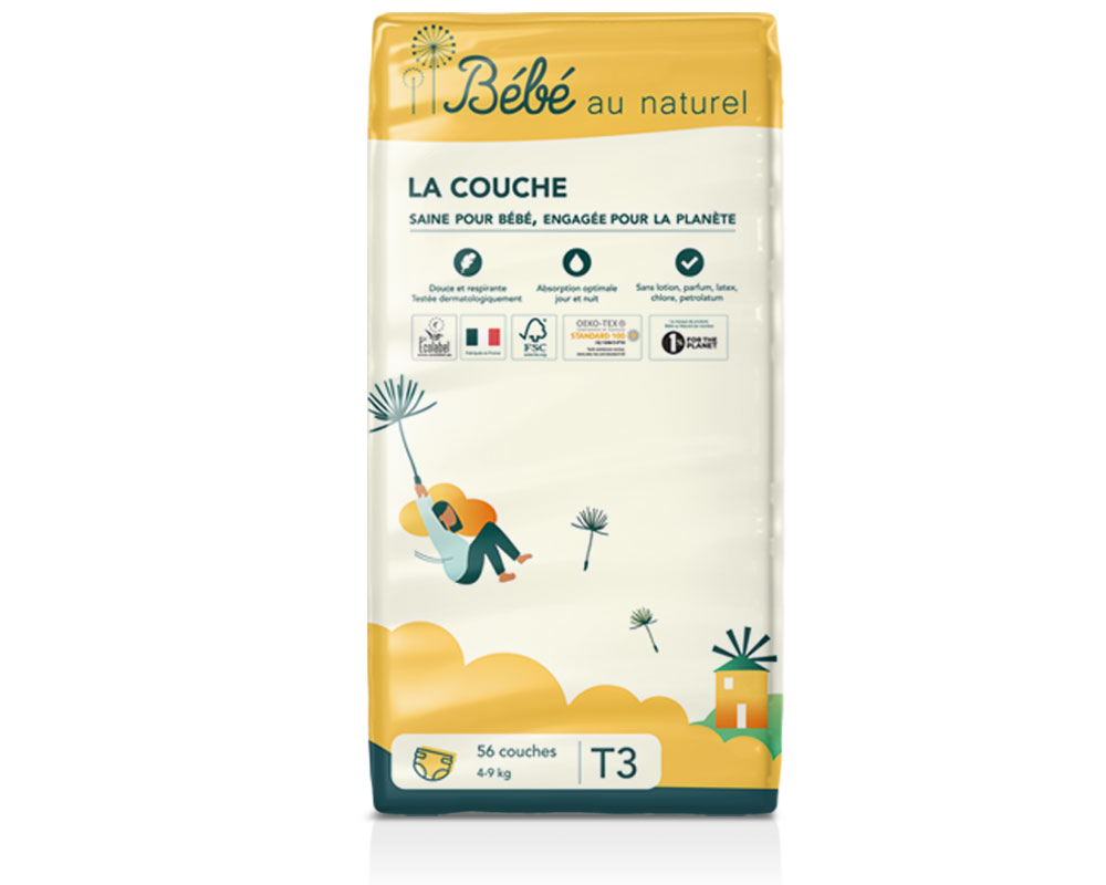 BEBE AU NATUREL La Couche Ecologique - Pack Economique Taille 3 / 4-9 kg A l'unit / 56 couches (1)