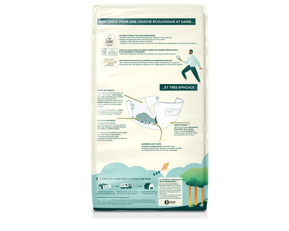 BEBE AU NATUREL La Couche Ecologique - Pack Economique Taille 3 / 4-9 kg A l'unit / 56 couches (2)