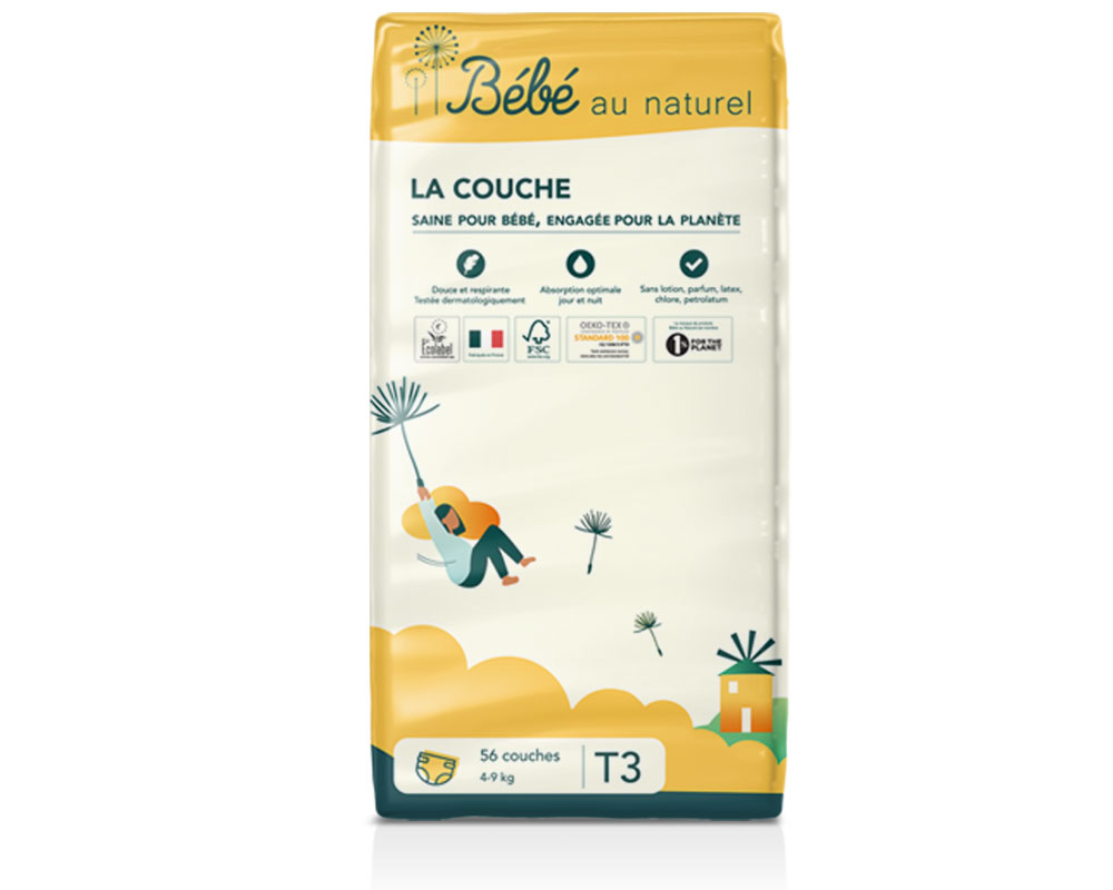 BEBE AU NATUREL La Couche Ecologique - Pack Economique Taille 3 / 4-9 kg Lot x3 / 168 couches (1)