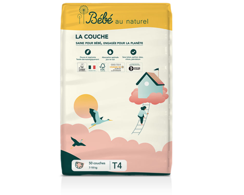 BEBE AU NATUREL La Couche Ecologique - Pack Economique Taille 4 / 7-18 kg A l'unit / 50 couches (1)