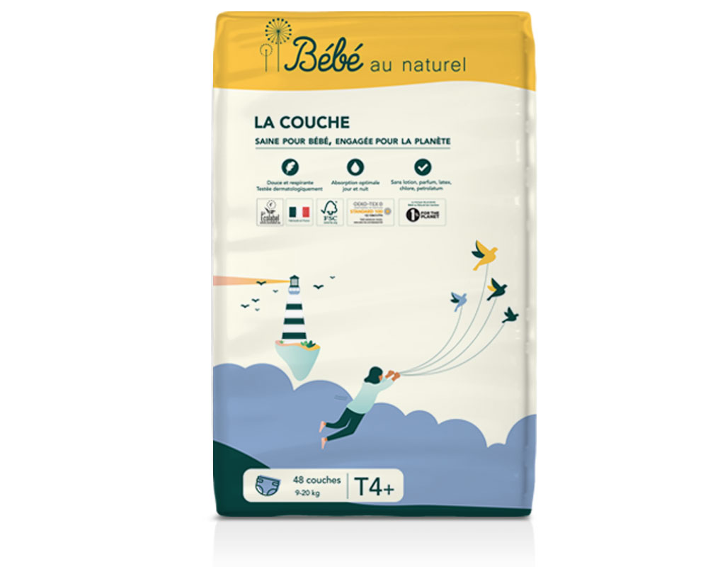 BEBE AU NATUREL La Couche Ecologique - Pack Economique Taille 4+ / 9-20 kg A l'unité / 48 couches (1)