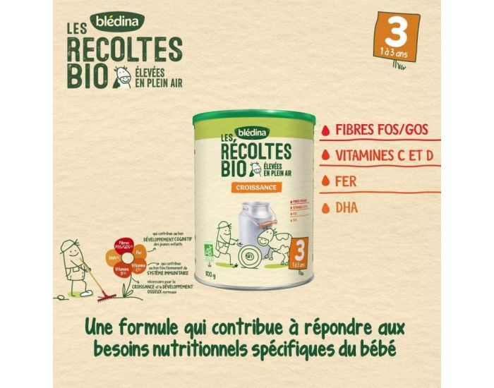 Les R�coltes Bio - Lot de 3 Bo�tes de Lait Croissance 3 - 3x800g - De 12 � 36 Mois (3)
