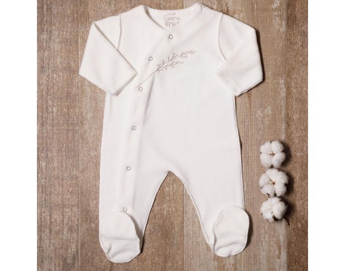 GRAINE D'AMOUR Pyjama Velours Brod� En Coton Bio - Ecru (1)