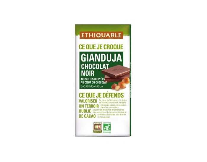ETHIQUABLE Chocolat Noir Gianduja avec Noisettes Broyes Bio & Equitable - 100 g (2)