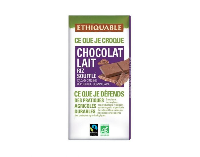 ETHIQUABLE Chocolat Lait Riz Souffl Bio & Equitable - 100 g (1)