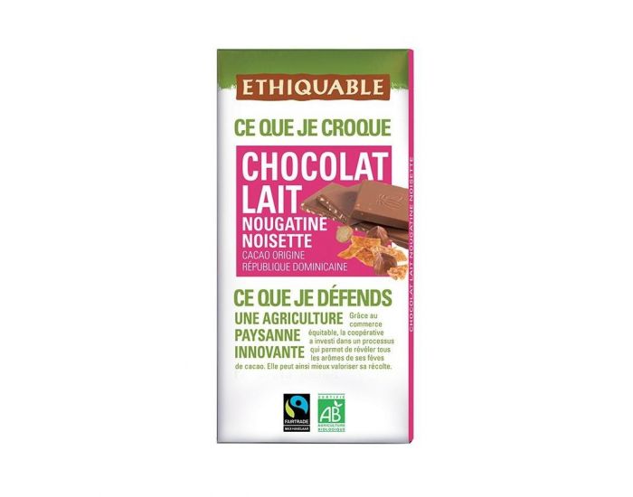 ETHIQUABLE Chocolat Lait Nougatine Noisette Bio & Equitable - 100 g (3)